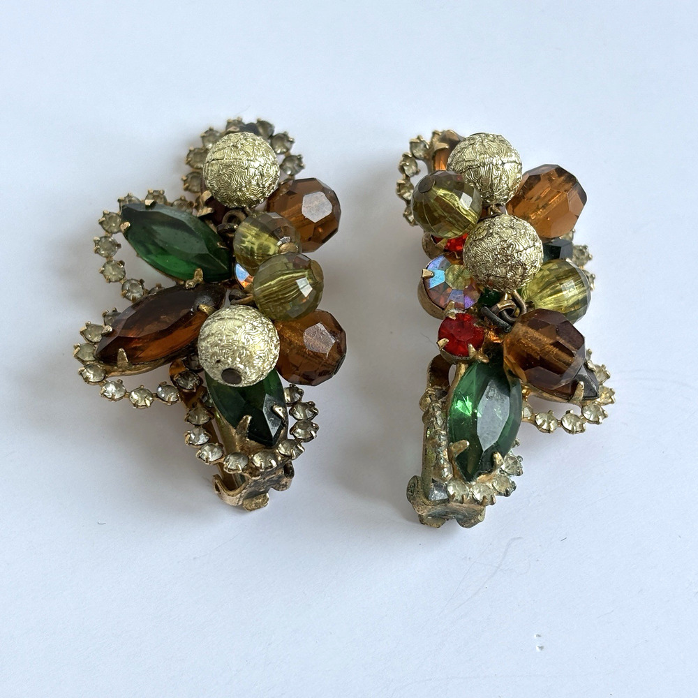 Vtg Juliana D&E Mardi Gras Earrings Verified #6291 Book Piece DeLizza Elster